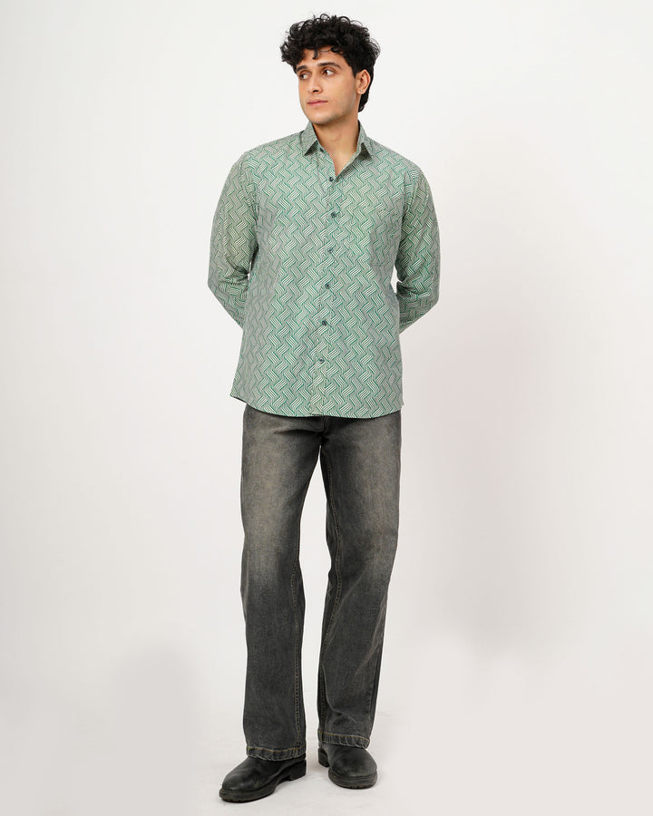 Green Waves Cotton Poplin Shirt