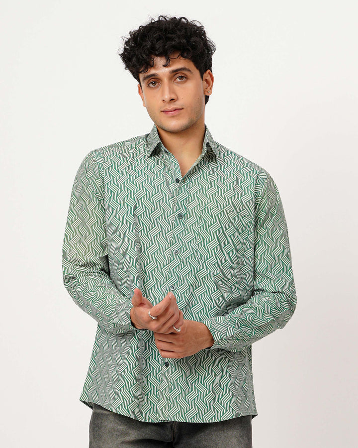 Green Waves Cotton Poplin Shirt