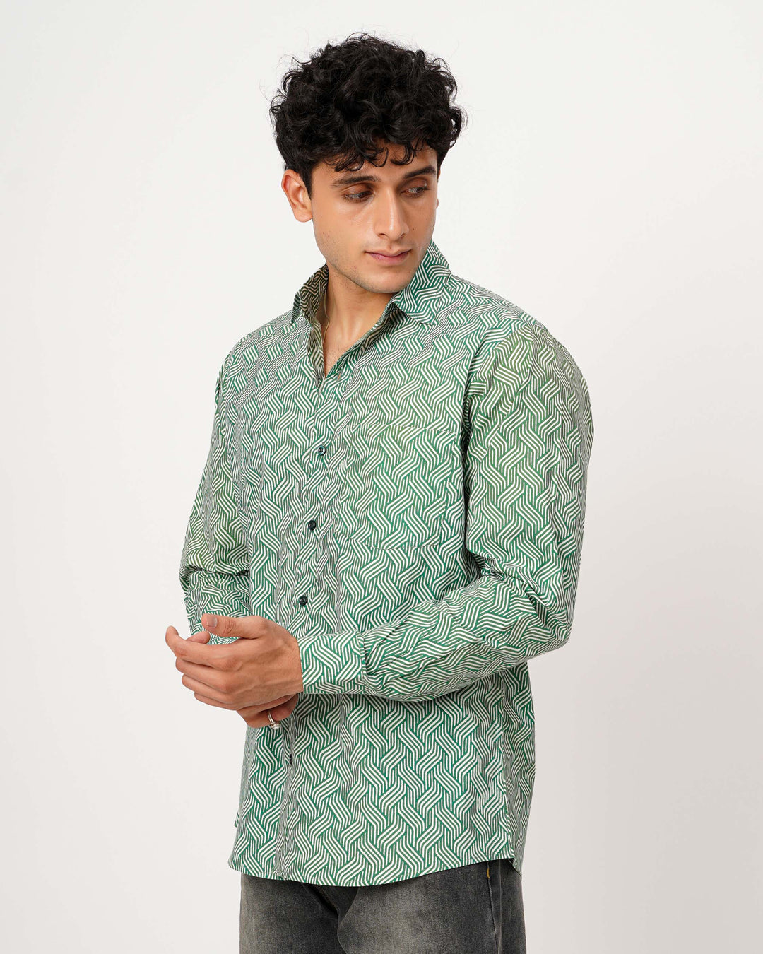 Green Waves Cotton Poplin Shirt