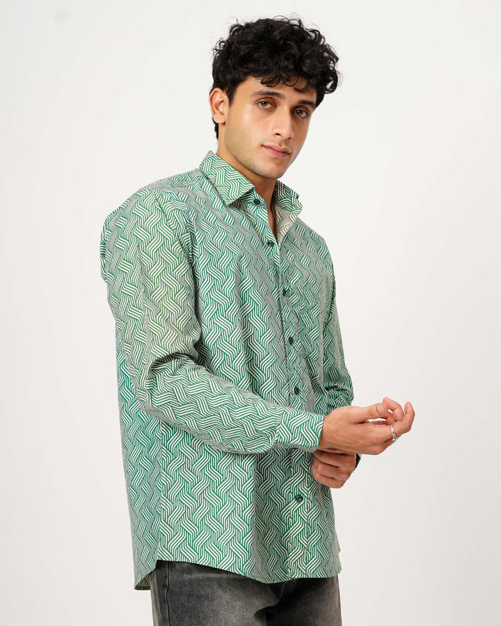 Green Waves Cotton Poplin Shirt