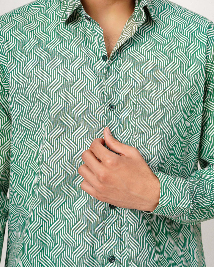 Green Waves Cotton Poplin Shirt