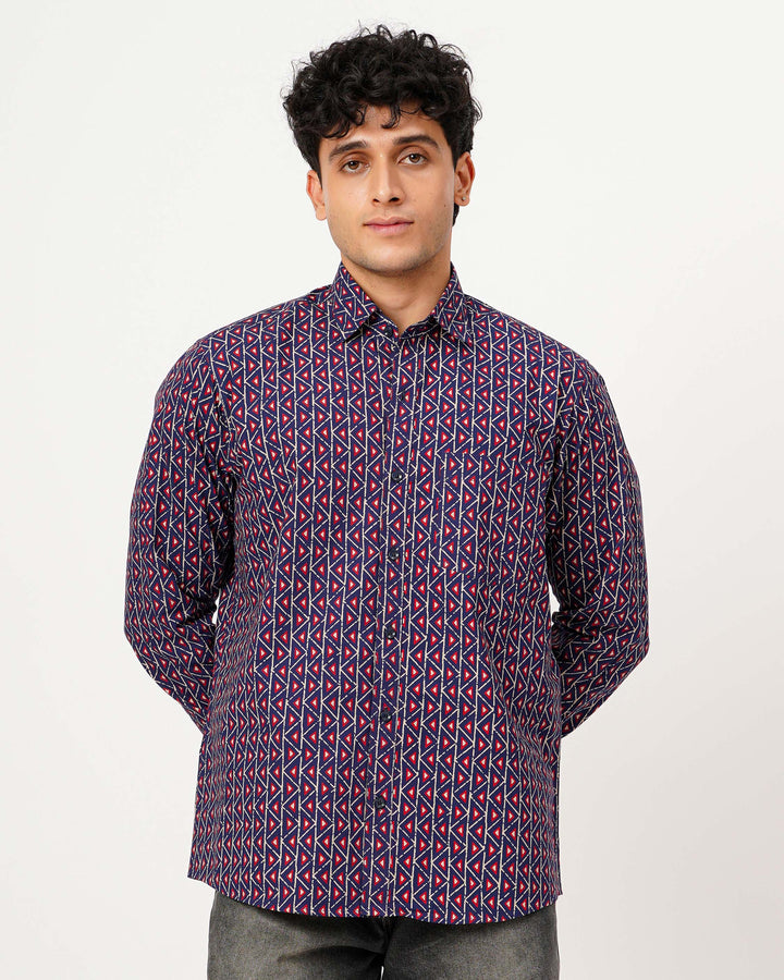 Blue Fractal Echo Cotton Poplin Shirt