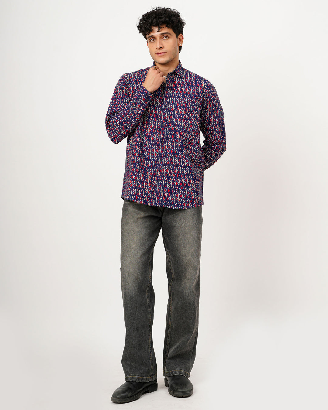 Blue Fractal Echo Cotton Poplin Shirt
