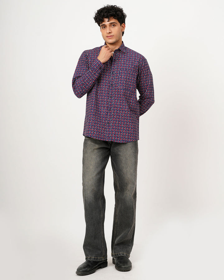 Blue Fractal Echo Cotton Poplin Shirt