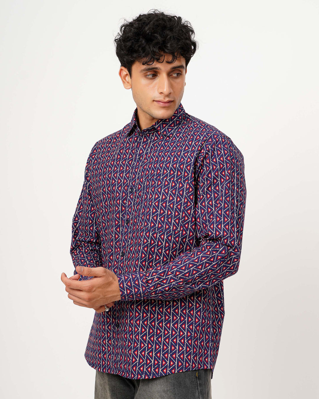 Blue Fractal Echo Cotton Poplin Shirt