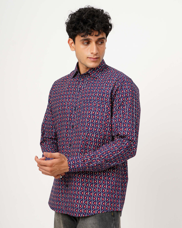 Blue Fractal Echo Cotton Poplin Shirt