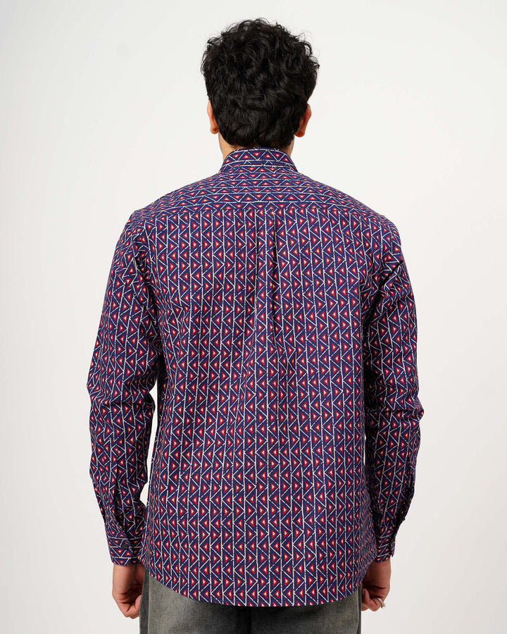 Blue Fractal Echo Cotton Poplin Shirt