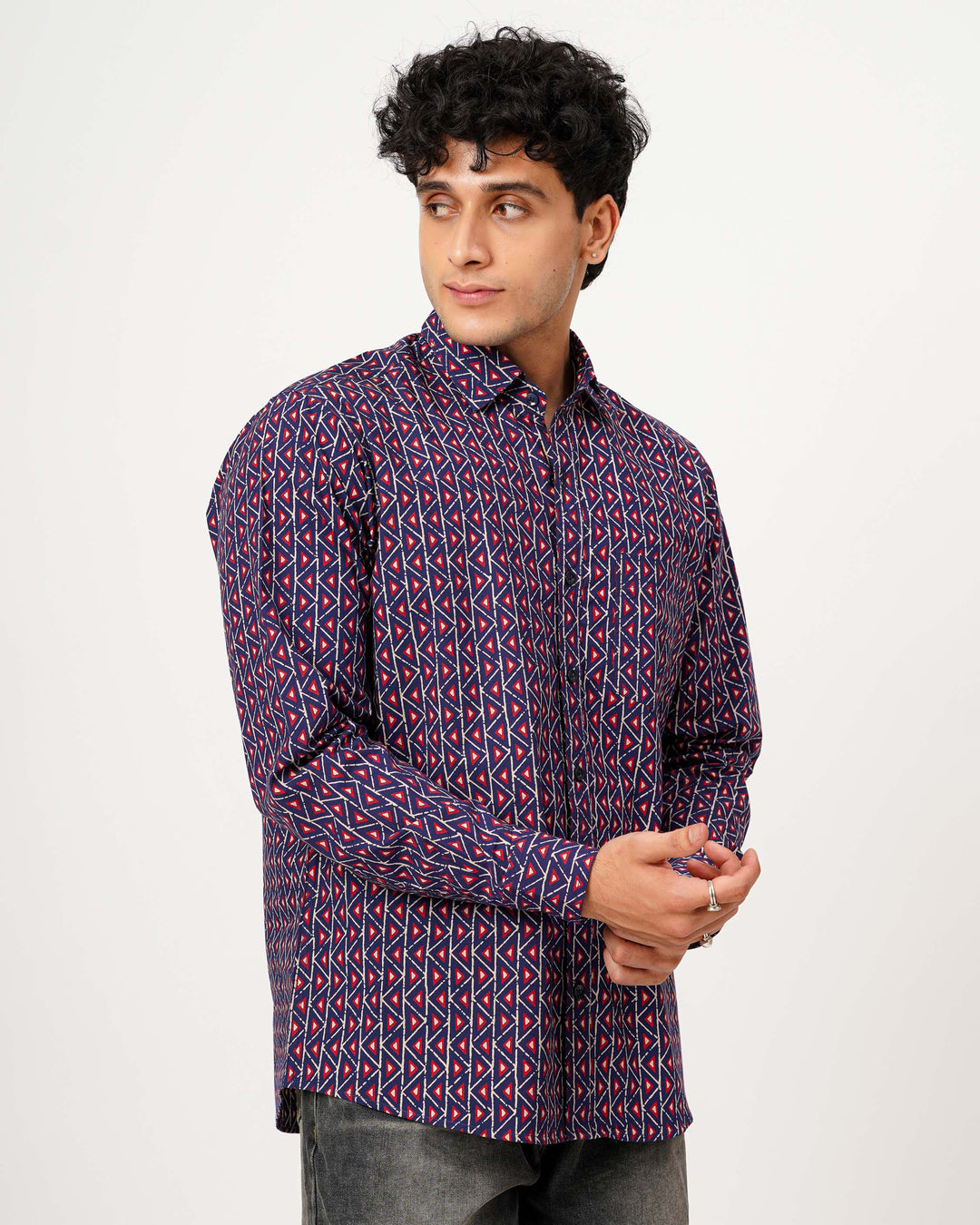 Blue Fractal Echo Cotton Poplin Shirt