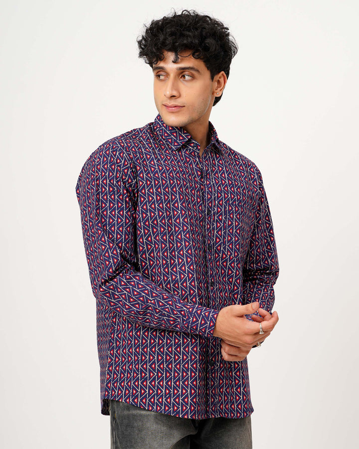 Blue Fractal Echo Cotton Poplin Shirt