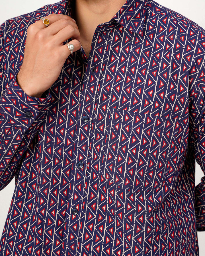 Blue Fractal Echo Cotton Poplin Shirt
