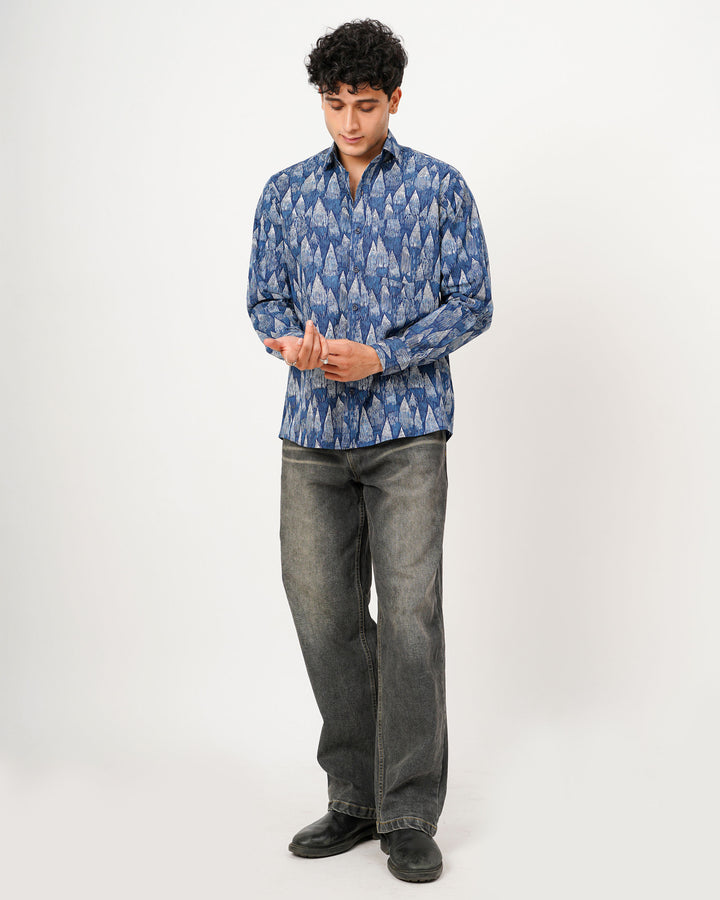 Blue Wedges Cotton Poplin Shirt