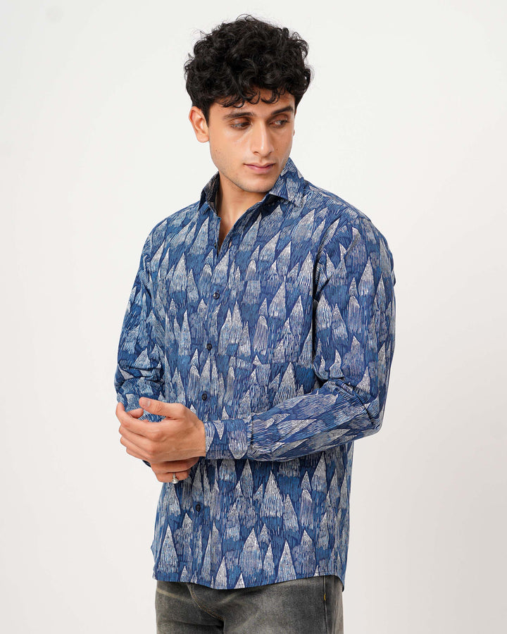 Blue Wedges Cotton Poplin Shirt