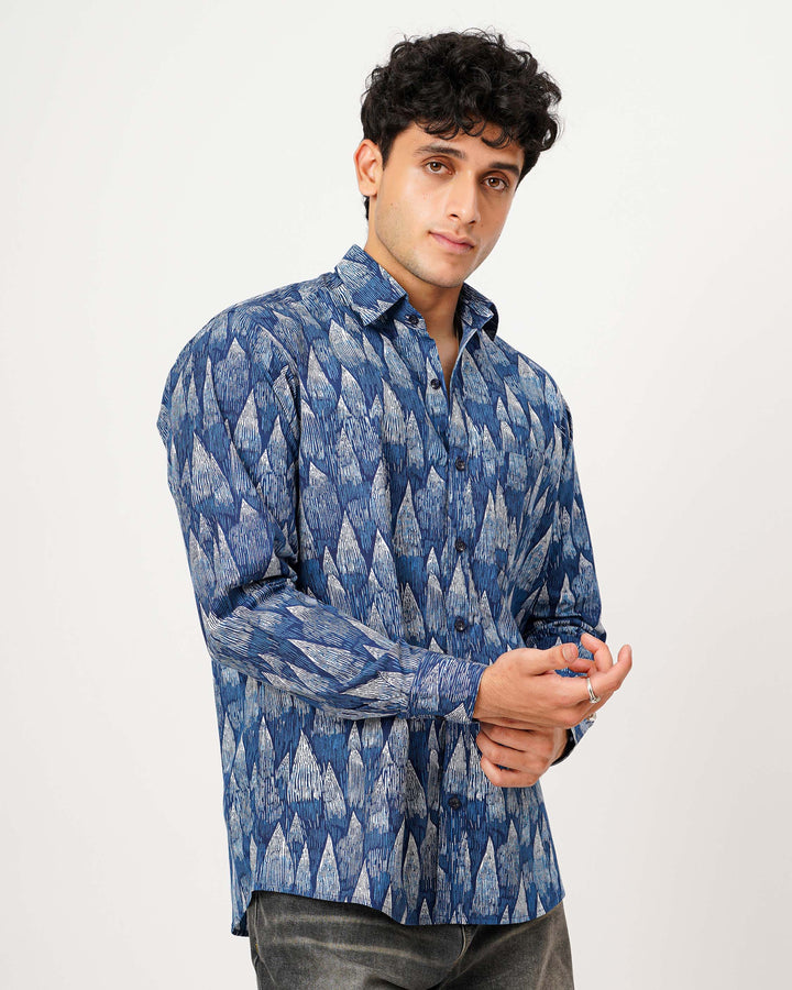 Blue Wedges Cotton Poplin Shirt