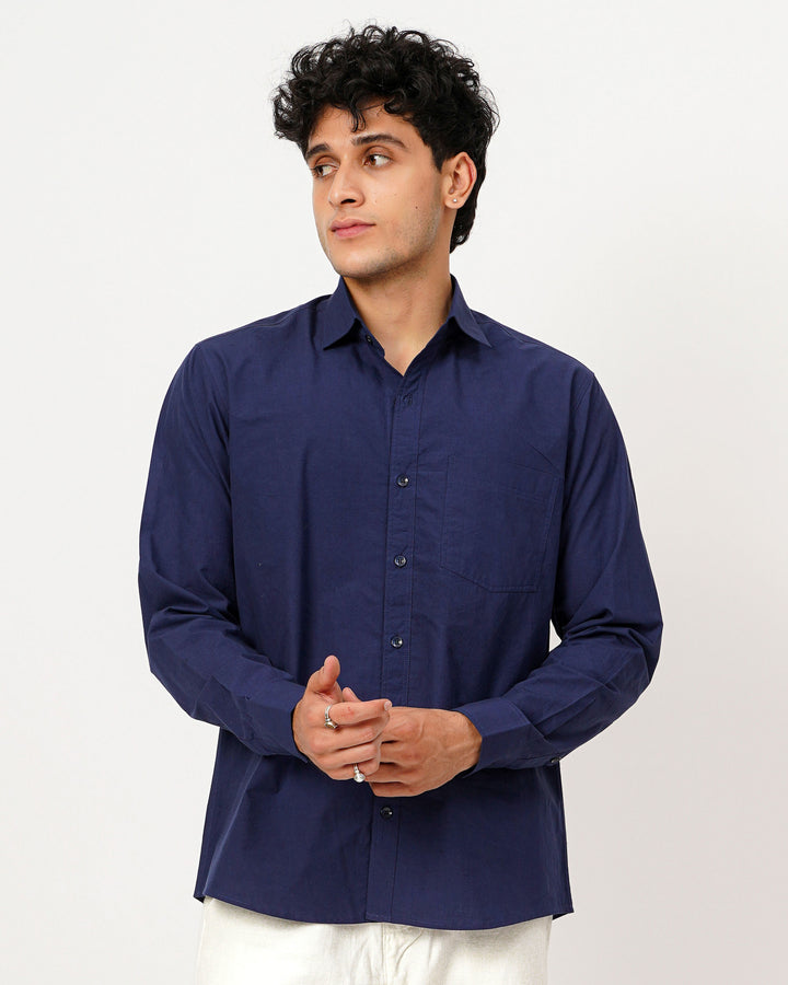 Navy Blue Cotton Poplin Shirt