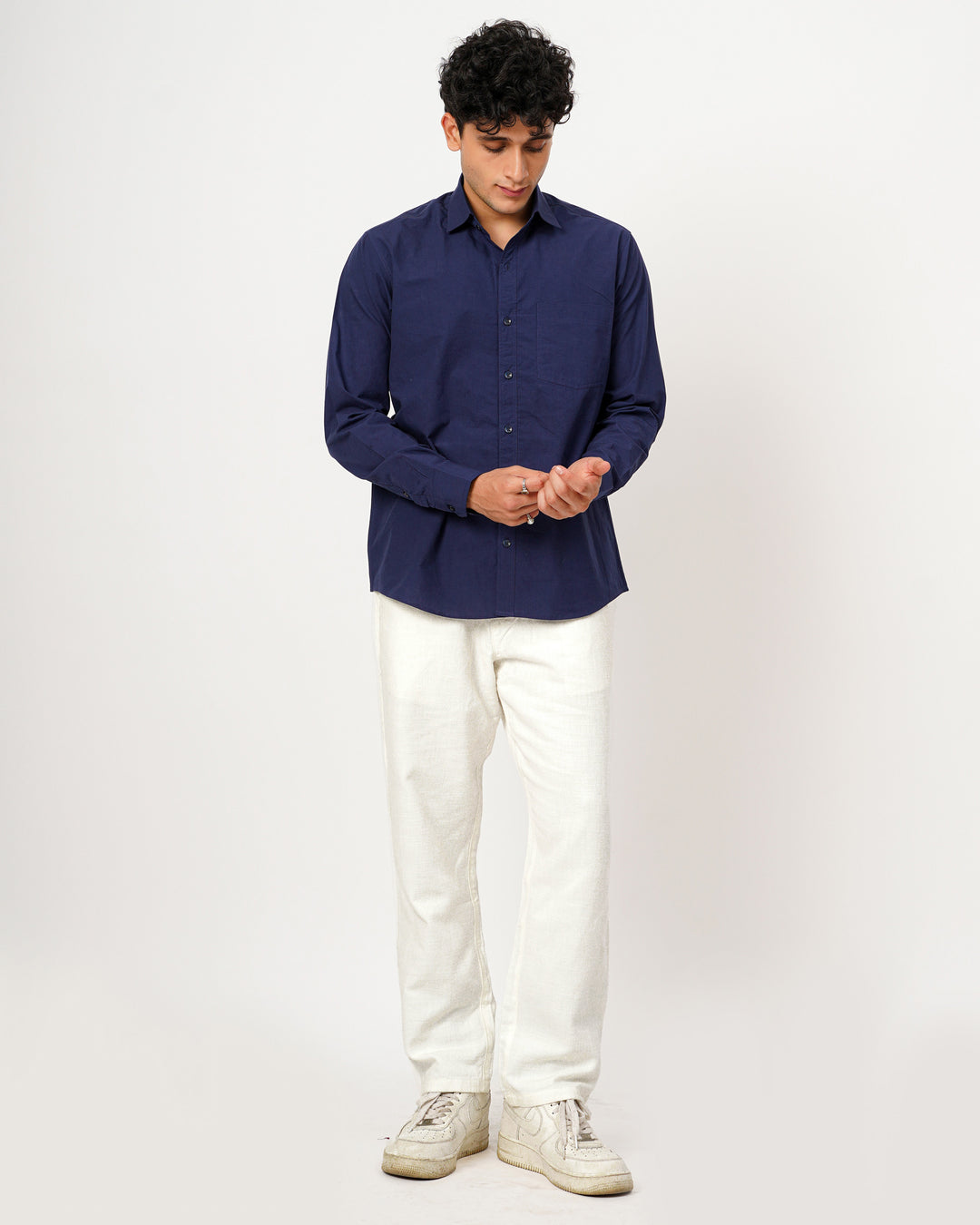 Navy Blue Cotton Poplin Shirt