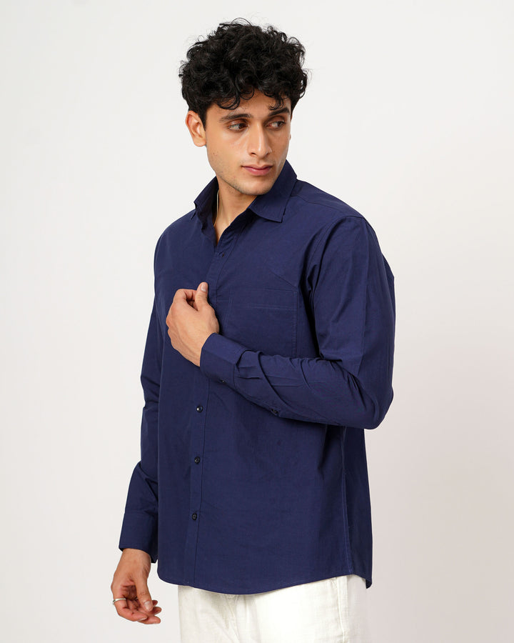 Navy Blue Cotton Poplin Shirt