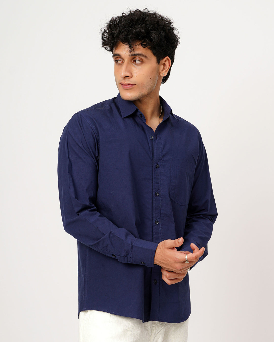 Navy Blue Cotton Poplin Shirt
