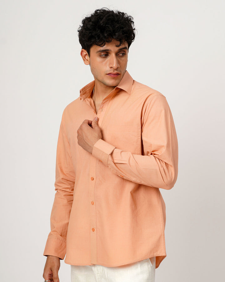 Peach Cotton Poplin Shirt