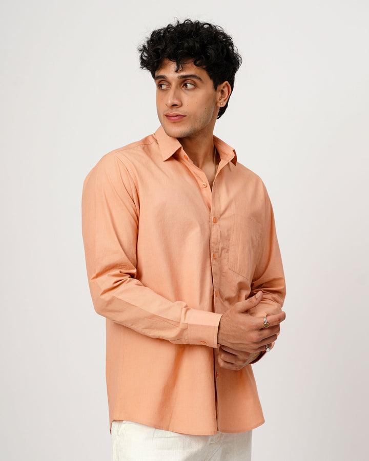 Peach Cotton Poplin Shirt