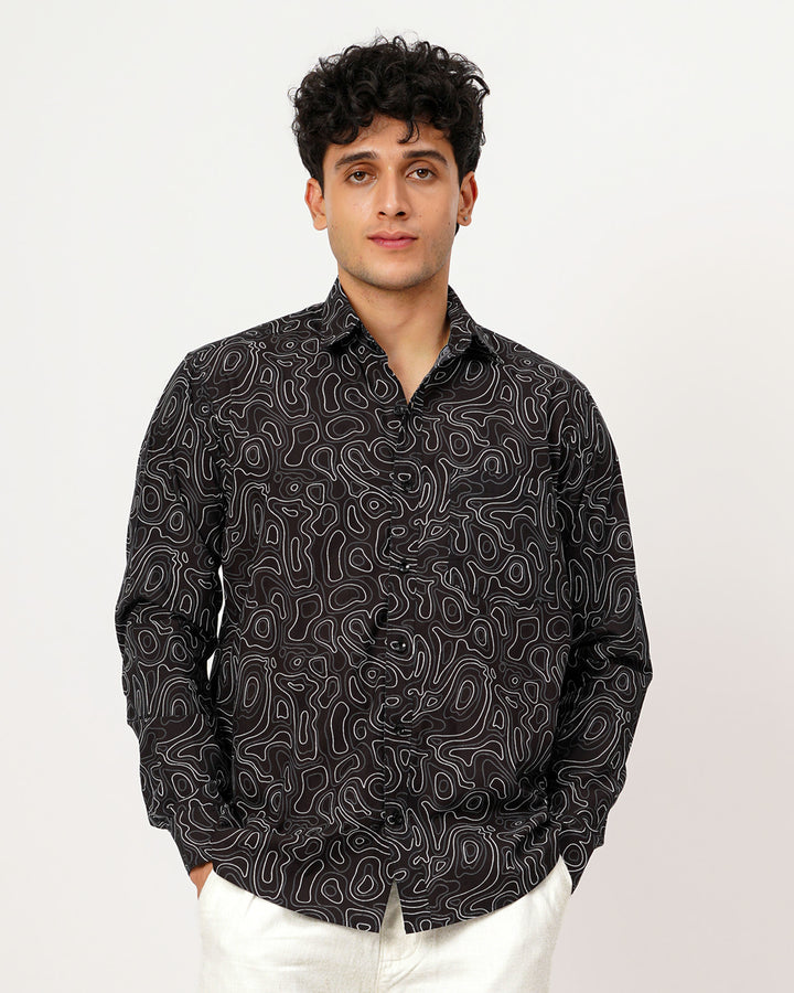 Black Liquid Maze Cotton Poplin Shirt