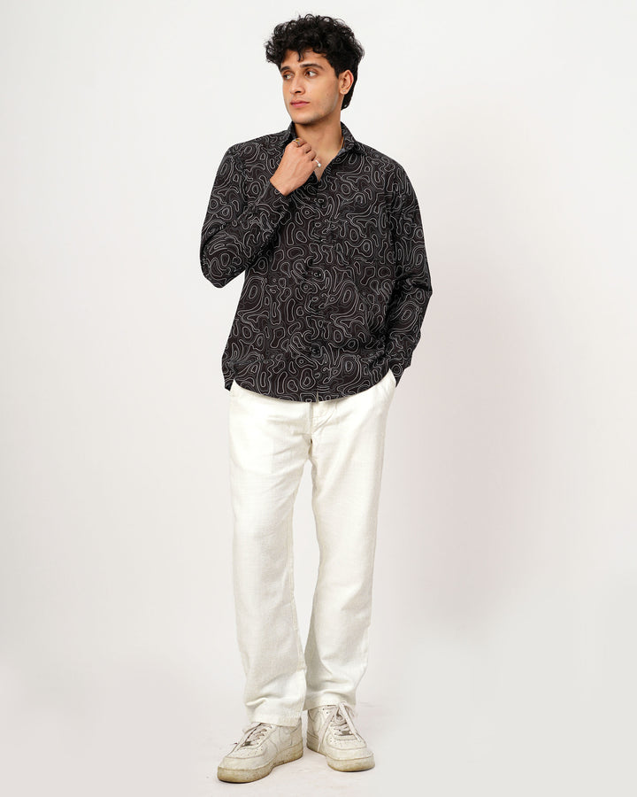 Black Liquid Maze Cotton Poplin Shirt