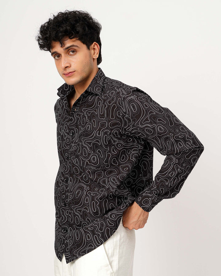 Black Liquid Maze Cotton Poplin Shirt