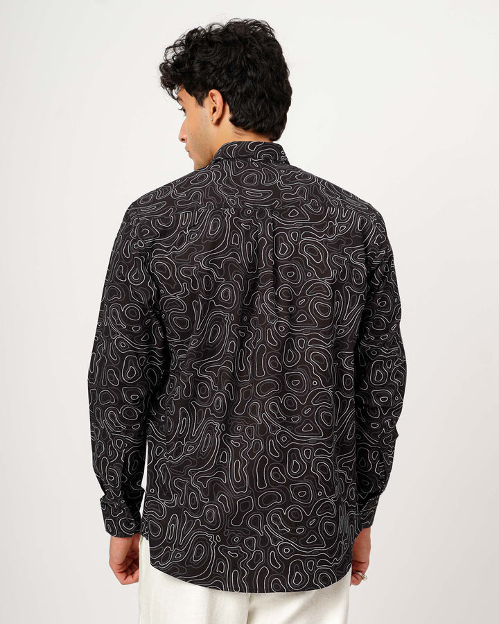 Black Liquid Maze Cotton Poplin Shirt