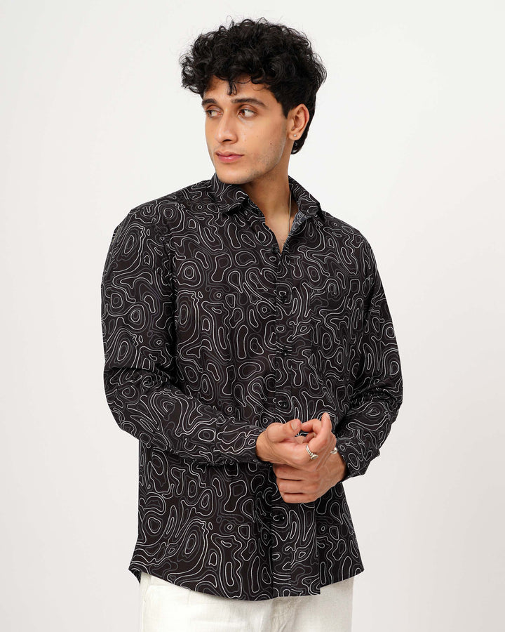 Black Liquid Maze Cotton Poplin Shirt