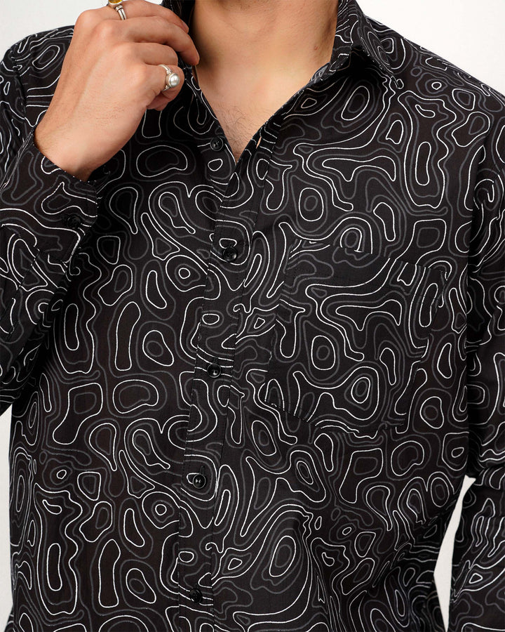 Black Liquid Maze Cotton Poplin Shirt