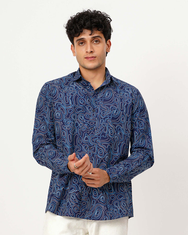 Blue Liquid Maze Cotton Poplin Shirt