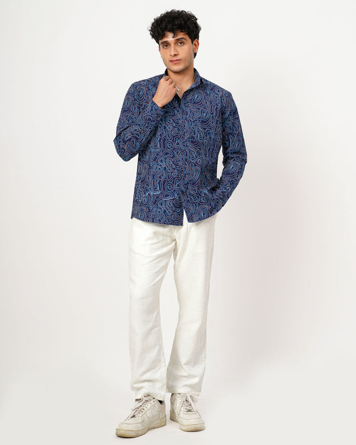 Blue Liquid Maze Cotton Poplin Shirt