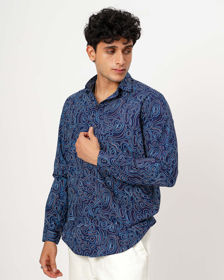 Blue Liquid Maze Cotton Poplin Shirt