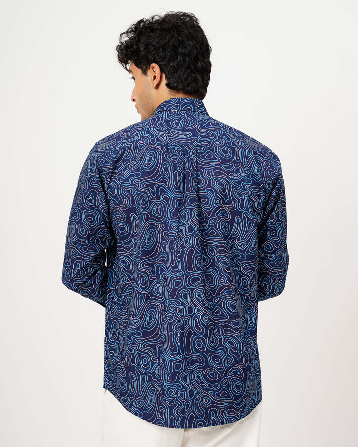 Blue Liquid Maze Cotton Poplin Shirt