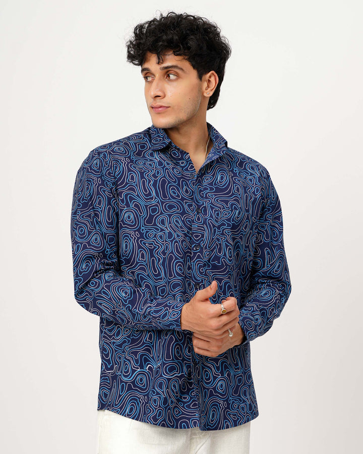 Blue Liquid Maze Cotton Poplin Shirt