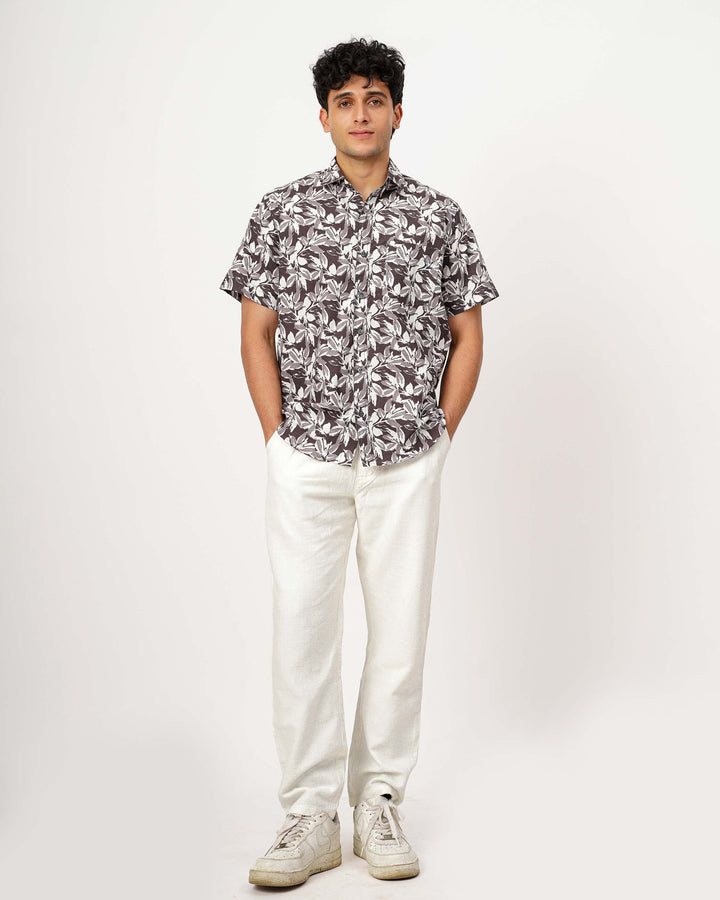 Gray Botanic Dust Cotton Poplin Shirt