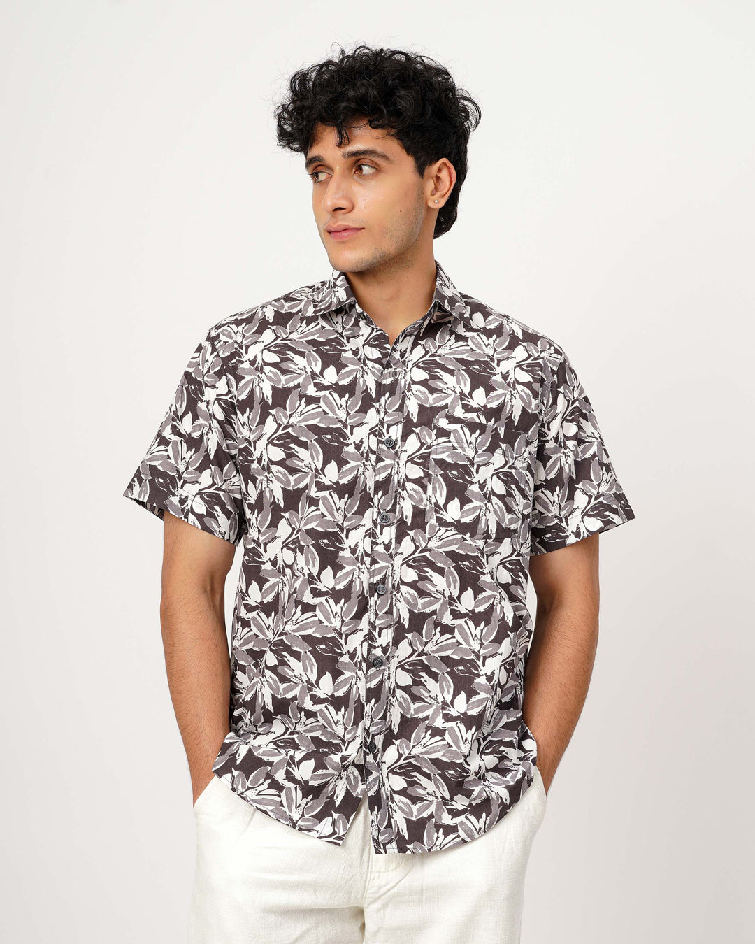 Gray Botanic Dust Cotton Poplin Shirt