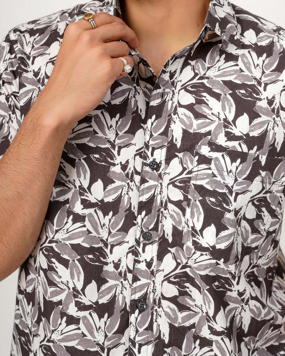 Gray Botanic Dust Cotton Poplin Shirt
