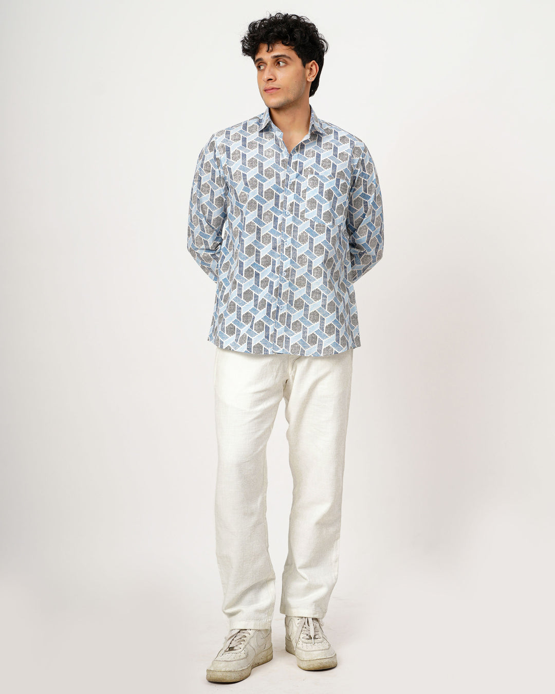 Blue Links Cotton Poplin Shirt