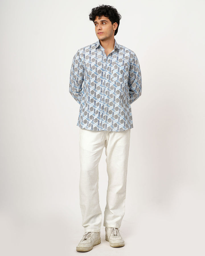 Blue Links Cotton Poplin Shirt