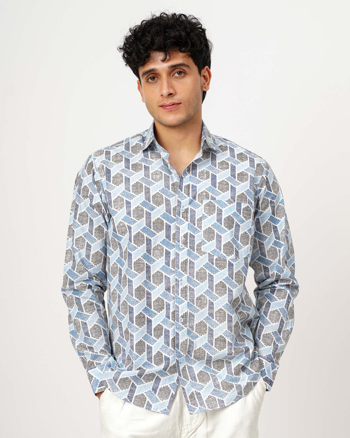 Blue Links Cotton Poplin Shirt
