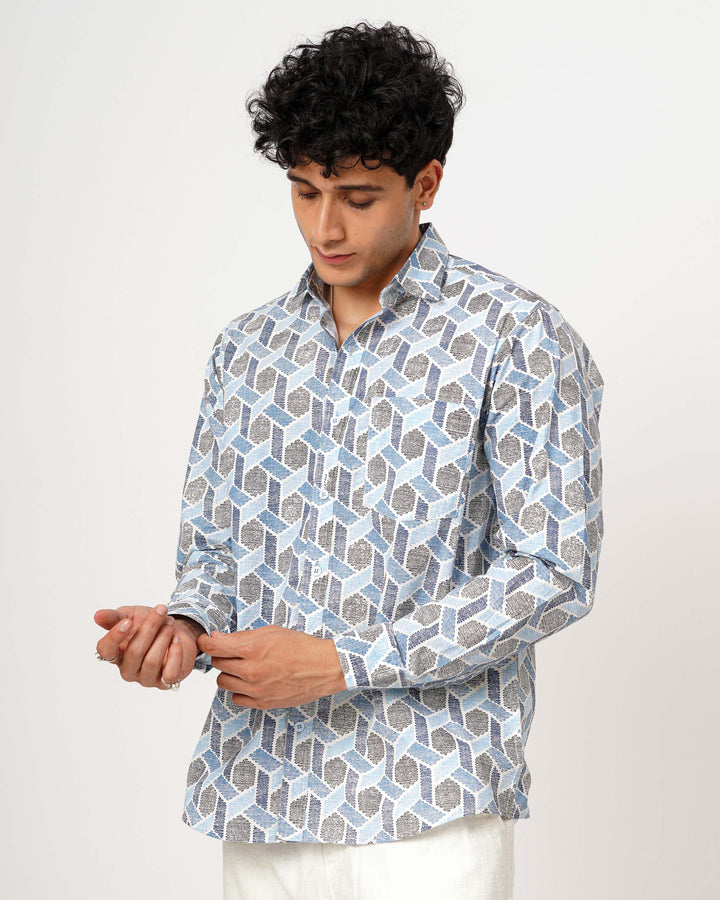Blue Links Cotton Poplin Shirt
