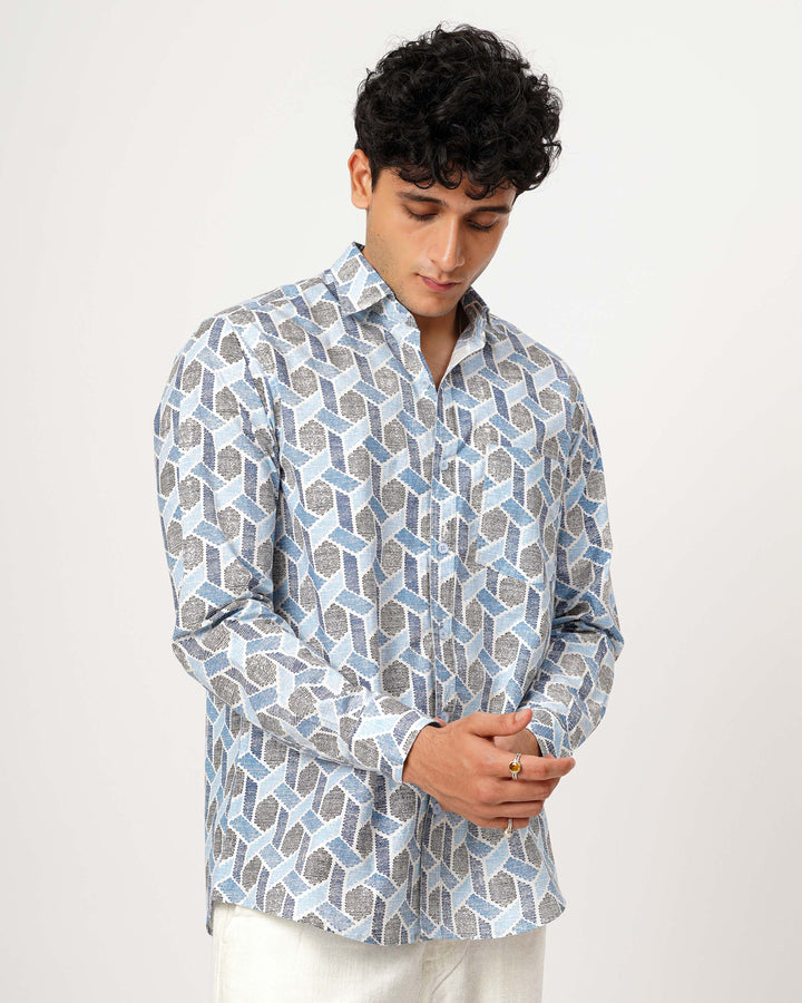 Blue Links Cotton Poplin Shirt