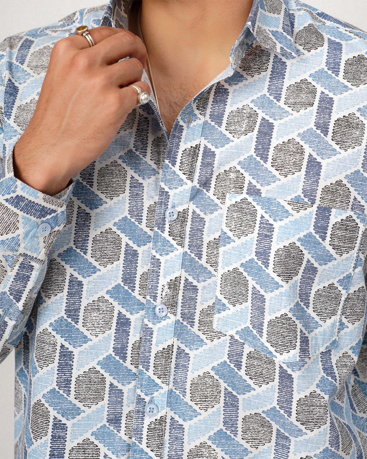 Blue Links Cotton Poplin Shirt