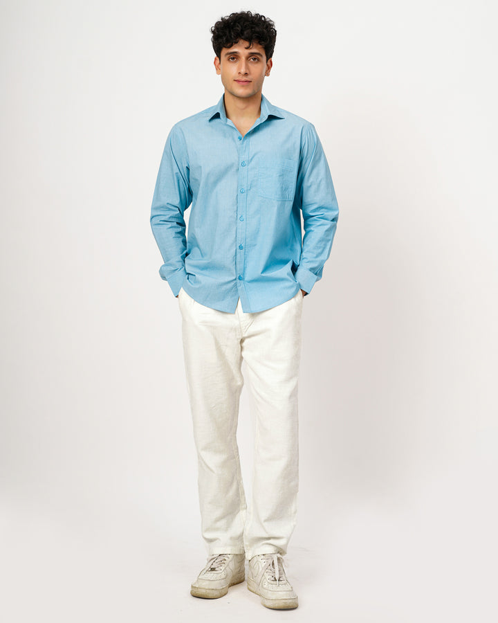 Powder Blue Cotton Poplin Shirt