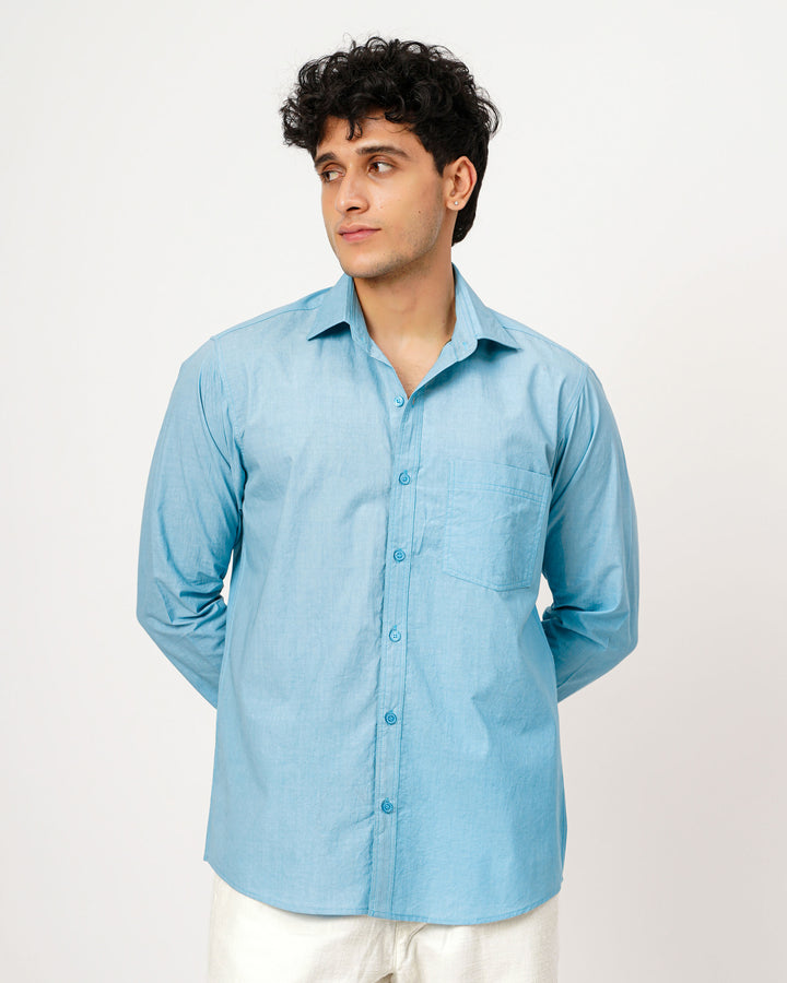 Powder Blue Cotton Poplin Shirt