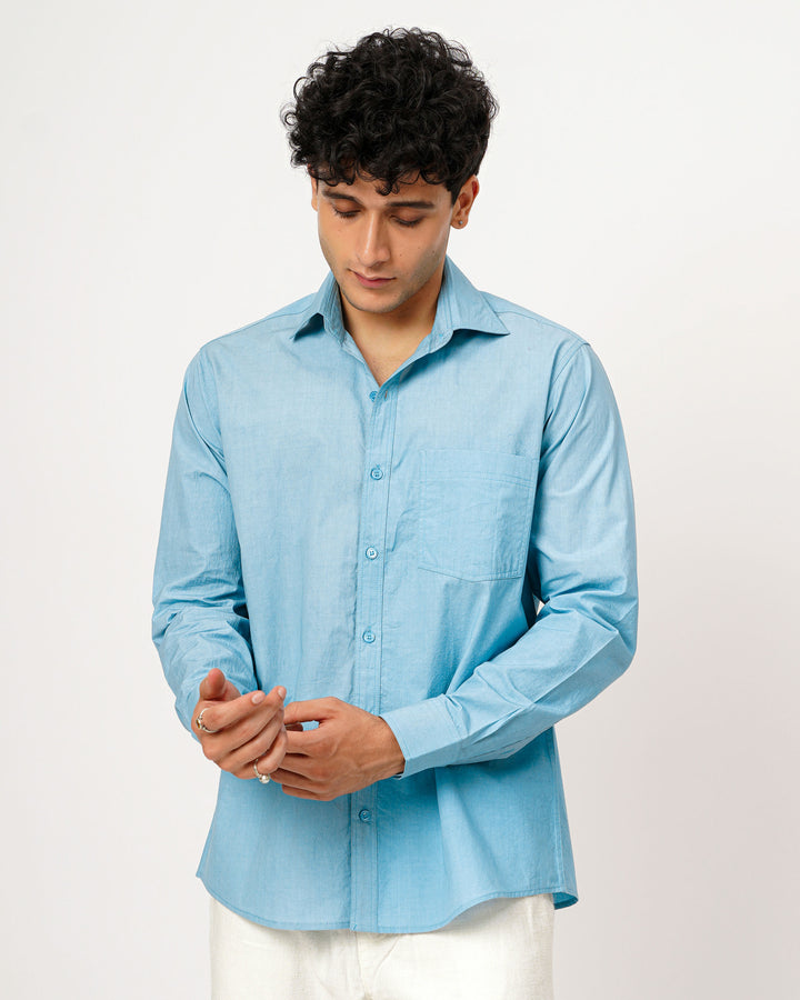 Powder Blue Cotton Poplin Shirt