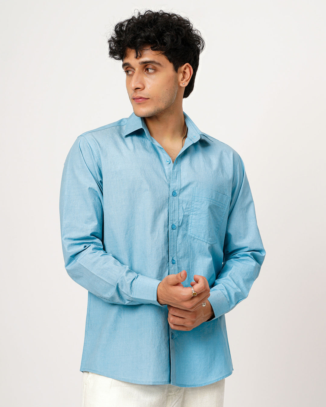 Powder Blue Cotton Poplin Shirt