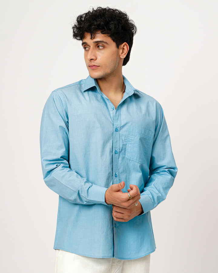 Powder Blue Cotton Poplin Shirt