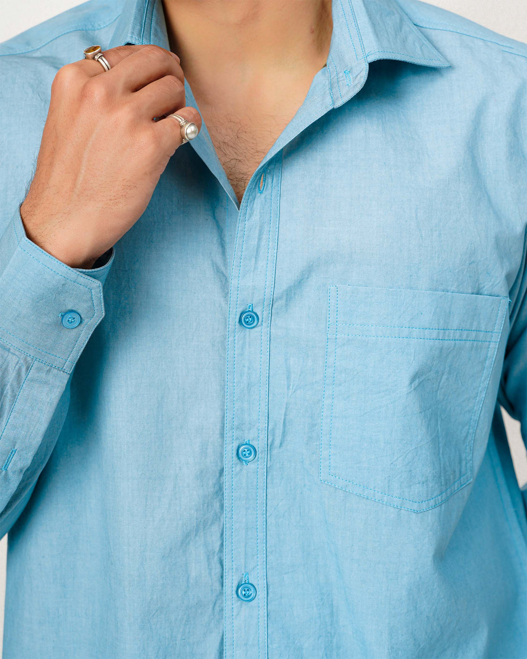 Powder Blue Cotton Poplin Shirt
