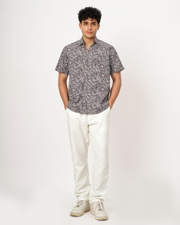 Gray Nature Weave Cotton Poplin Half Sleeve Shirt